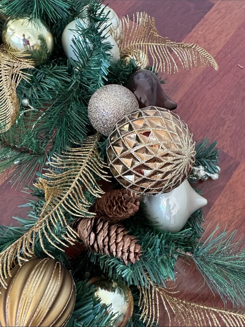 Gold and Brown Pine Holiday Wreath by